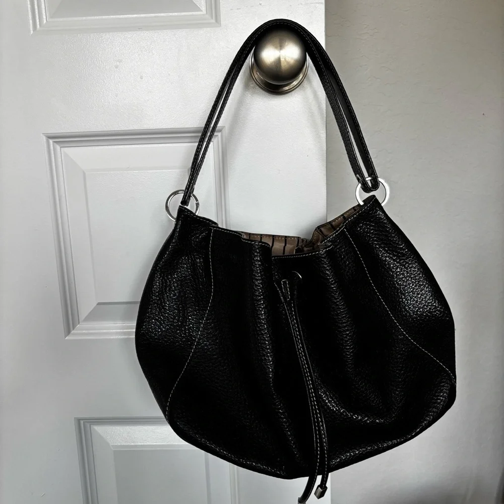 kate spade Black Pebbled Leather Gathered Drawstring Tote
